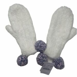 J Crew Girls Double Pom Pom Mittens Gloves White Large New With Tags